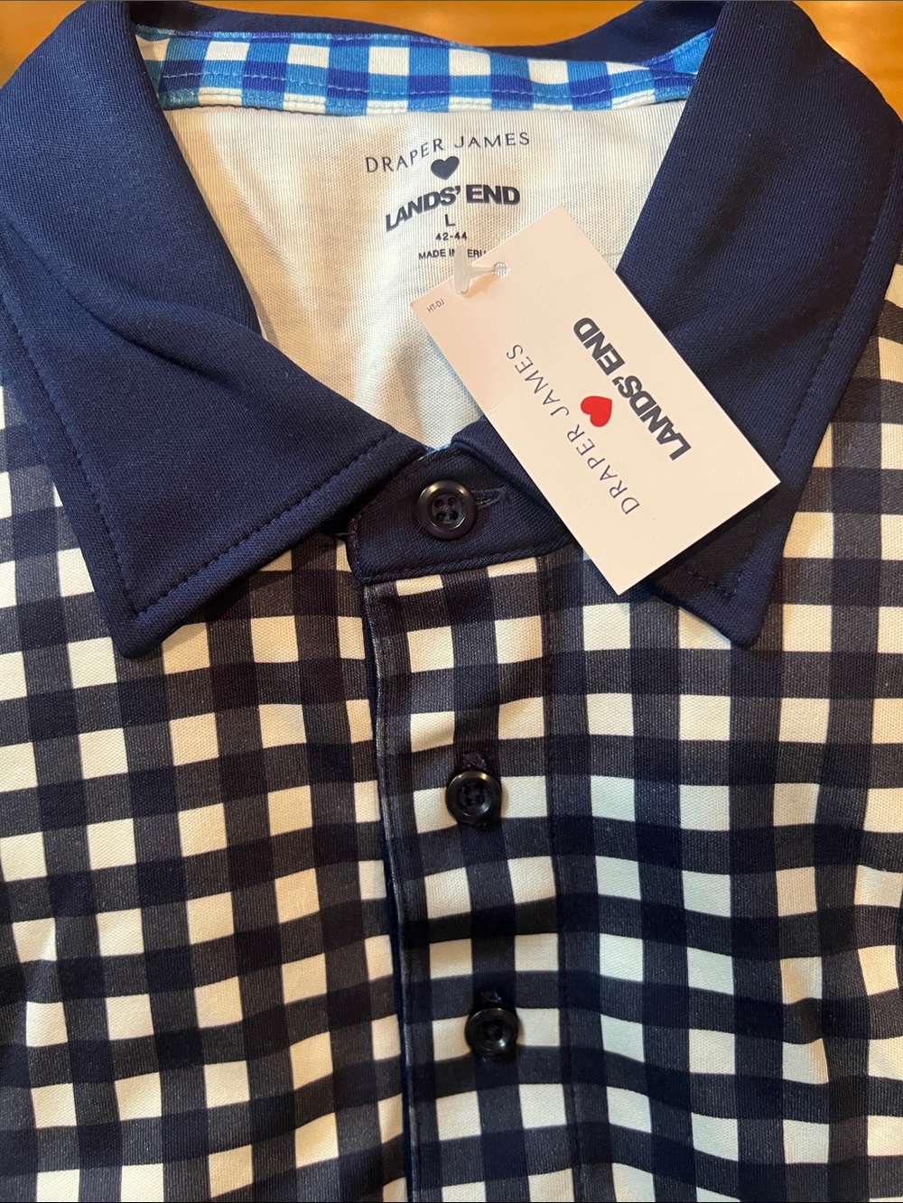 Lands' End Men’s Navy and White Supima Polo